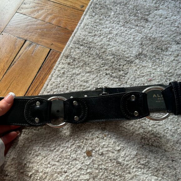 Alaïa Paris black leather wide waist belt with silver-tone hardware and O-ring d main image 5